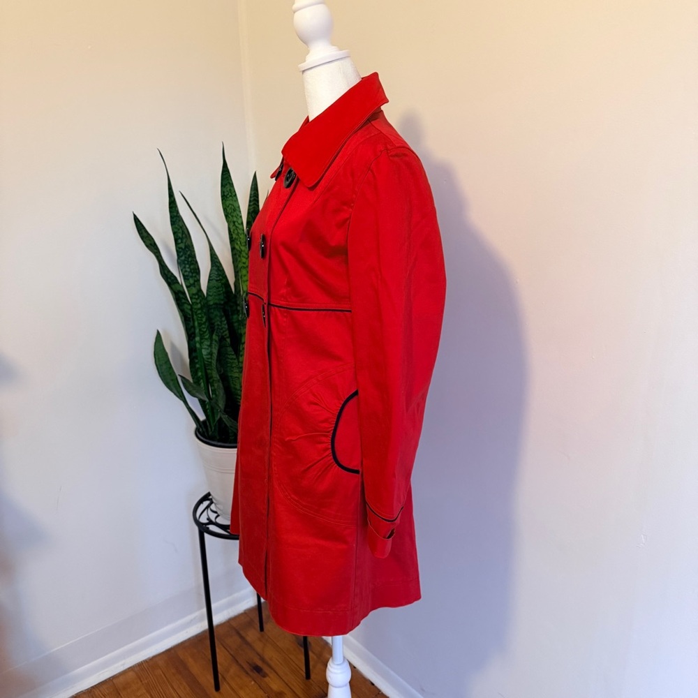 Leshop | Vibrant Red Double Breasted Trench Coat - Picture 2 of 11